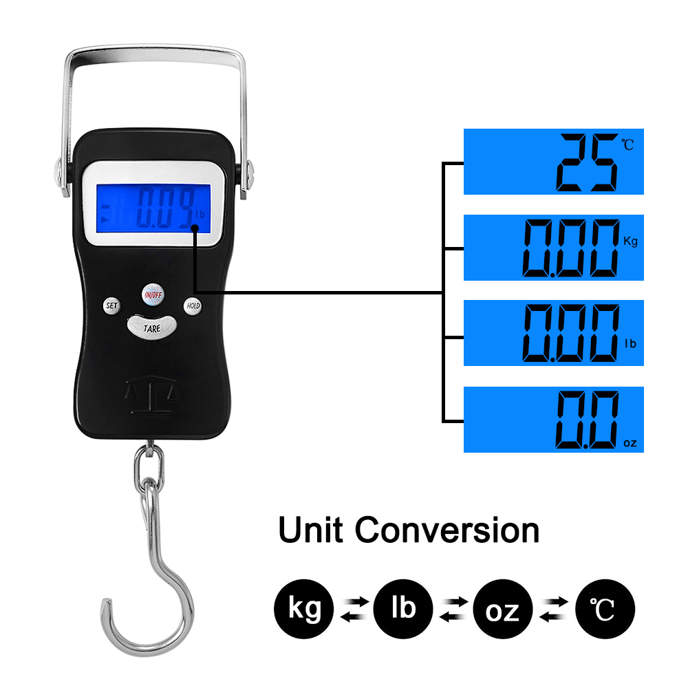 50kg Aluminum Alloy Digital Fish Scale With 1m Tape